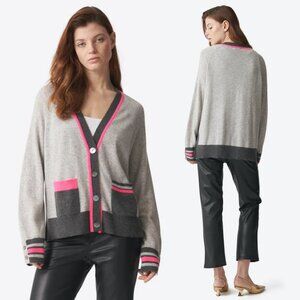 Brodie Cashmere 100% Cashmere Button Front Varsity Pop Cardigan